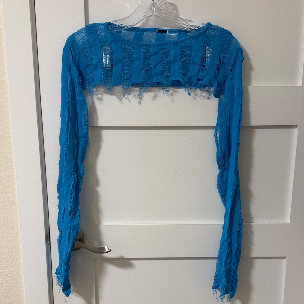SHEIN Vibrant Blue Ripped Long Sleeve Top